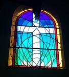 The stained glass windows in the chapel