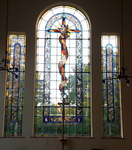 The stained glass windows in the chapel